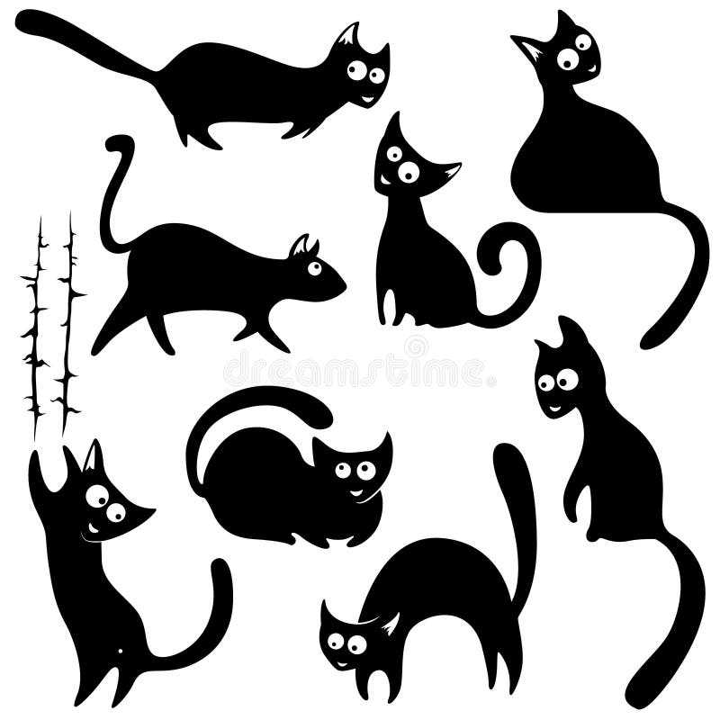 Set with cute cats silhouettes. Set with cute cats silhouettes