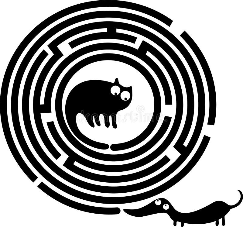 Funny cat, dog and round maze. Funny cat, dog and round maze