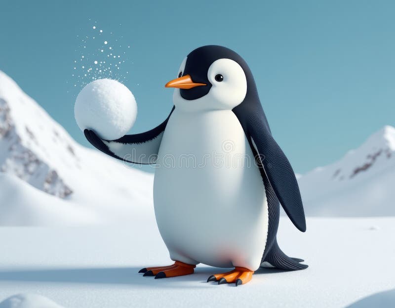 玩雪球的企鹅在冬季仙境 皇族释放例证