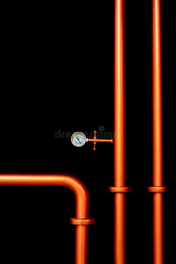 Modern industrial metal pipeline isolated on black. Modern industrial metal pipeline isolated on black