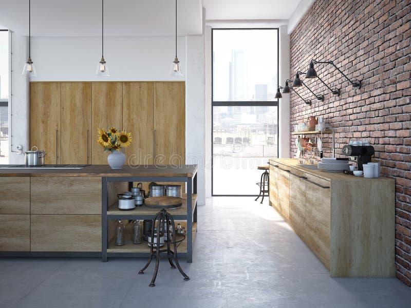 3d rendering of Modern Design Kitchen Interior. 3d rendering of Modern Design Kitchen Interior