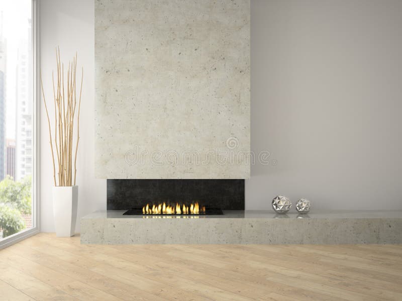 Interior of modern design loft with fireplace 3D rendering. Interior of modern design loft with fireplace 3D rendering