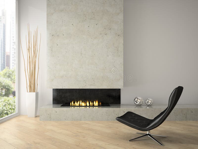 Interior of modern design loft with fireplace 3D rendering. Interior of modern design loft with fireplace 3D rendering