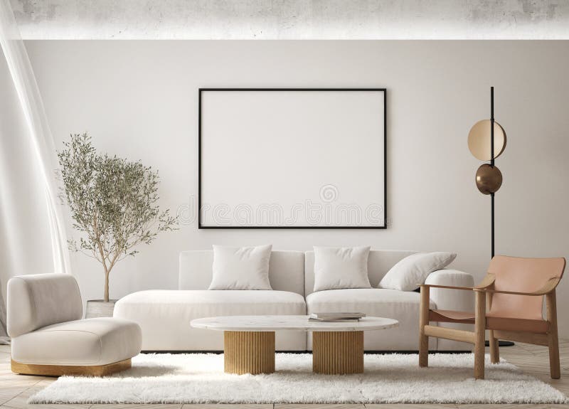 Mock up poster in modern home interior background,  Scandinavian style, Living room, 3D render. Mock up poster in modern home interior background,  Scandinavian style, Living room, 3D render