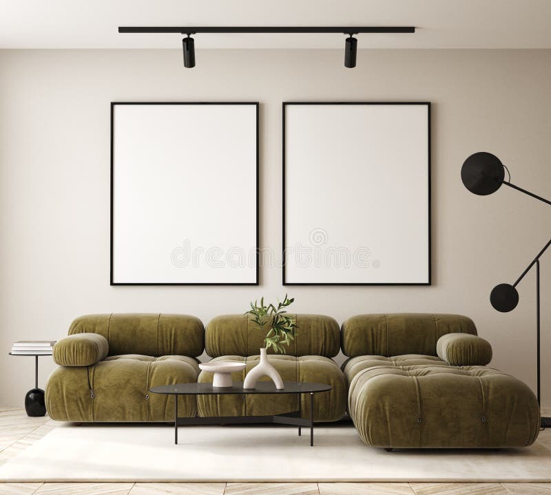 Mock up poster in modern home interior background,  Scandinavian style, Living room, 3D render. Mock up poster in modern home interior background,  Scandinavian style, Living room, 3D render