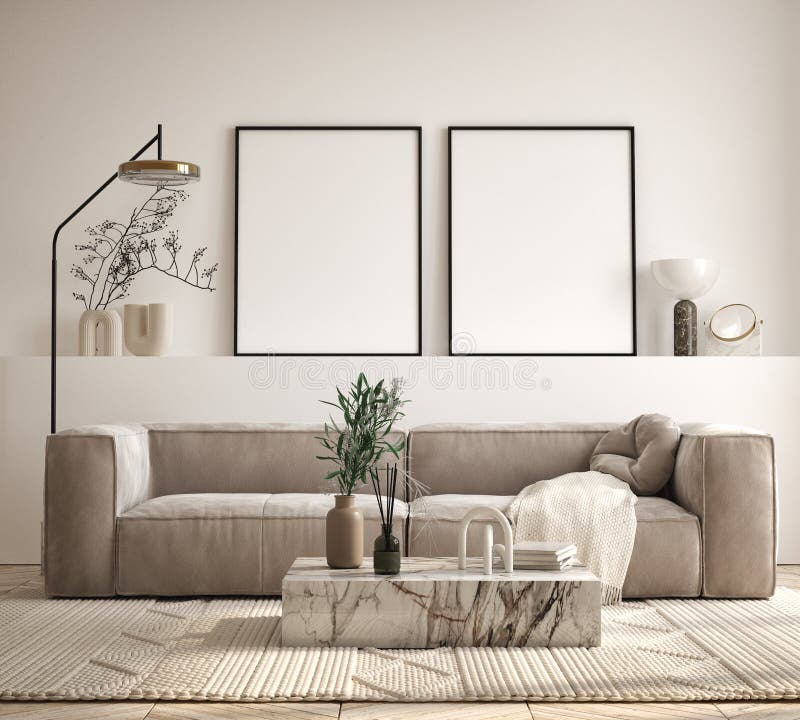 Mock up poster in modern home interior background,  Contemporay style, Living room, 3D render. Mock up poster in modern home interior background,  Contemporay style, Living room, 3D render