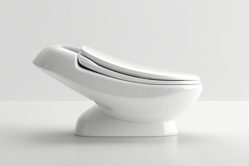 Clean and sleek white toilet with lid partially closed, against a neutral background AI generated. Clean and sleek white toilet with lid partially closed, against a neutral background AI generated