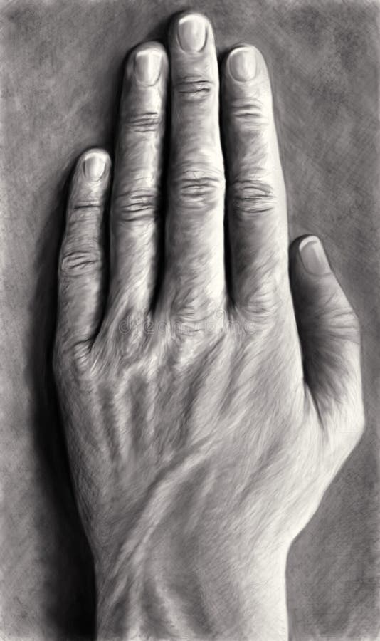 Drawing of hand in black and white. Drawing of hand in black and white