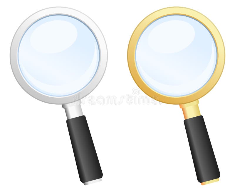 A magnifying glass, in two different colors, isolated on white background. Eps file available. A magnifying glass, in two different colors, isolated on white background. Eps file available.