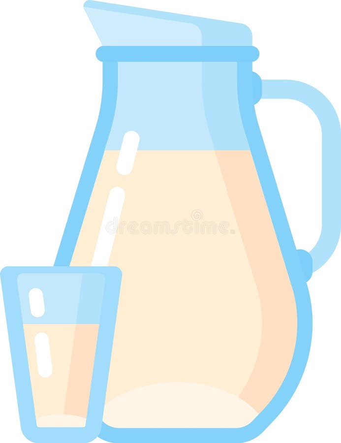 玻璃投手和含牛奶的简单平面设计插图的玻璃杯，该插图代表早餐奶制品的健康 向量例证