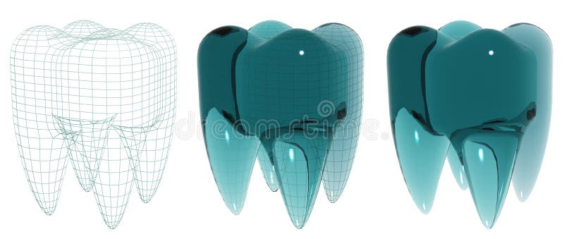 3D rendered glass tooth stylized model. 3D rendered glass tooth stylized model