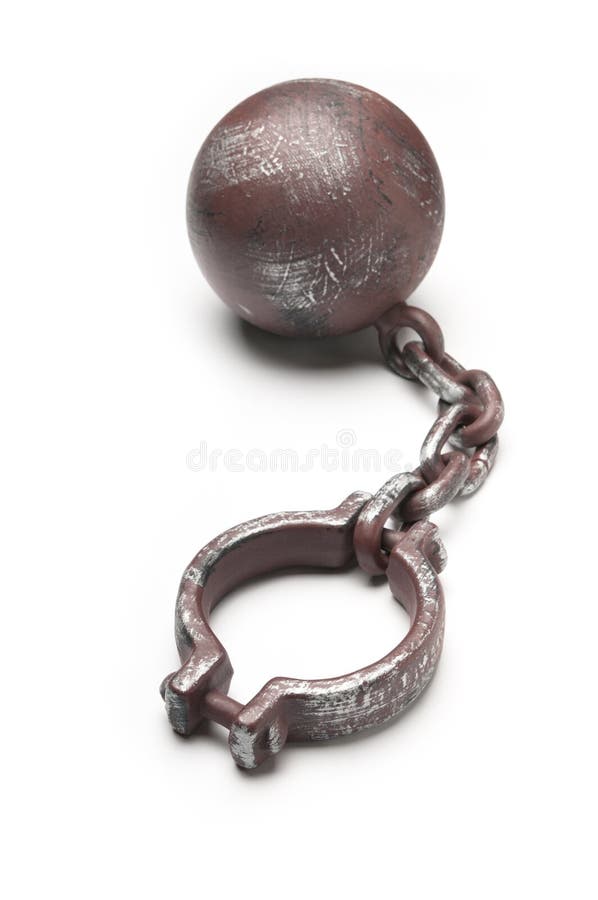 Metallic ball and chain isolated on white with copy space. Metallic ball and chain isolated on white with copy space