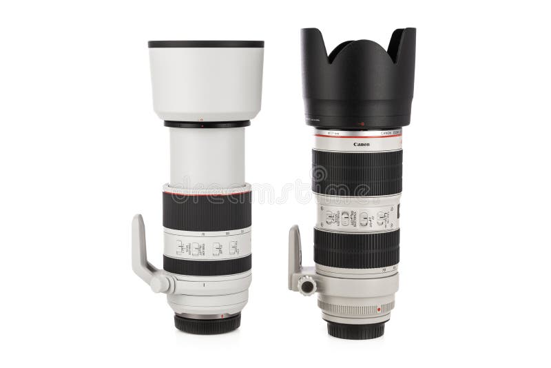 瓦尔纳保加利亚2020年8月05日 : 佳能rf 70200mm f 28l为usm，佳能ef 70200mm f 28l ii为usm透镜 图库摄影