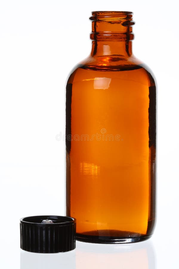 Isolated Generic Brown Glass Bottle, Cap Off, Against White, Bit of Reflection. Isolated Generic Brown Glass Bottle, Cap Off, Against White, Bit of Reflection