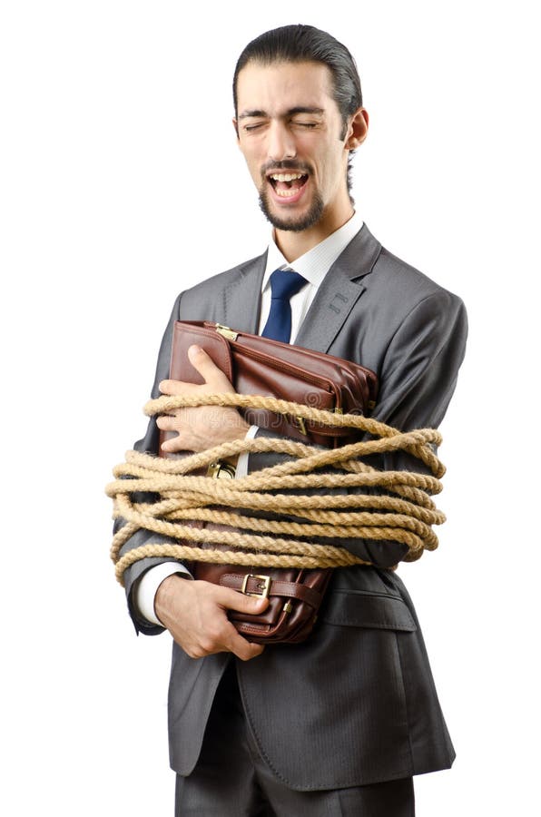 Businessman tied up on white. Businessman tied up on white