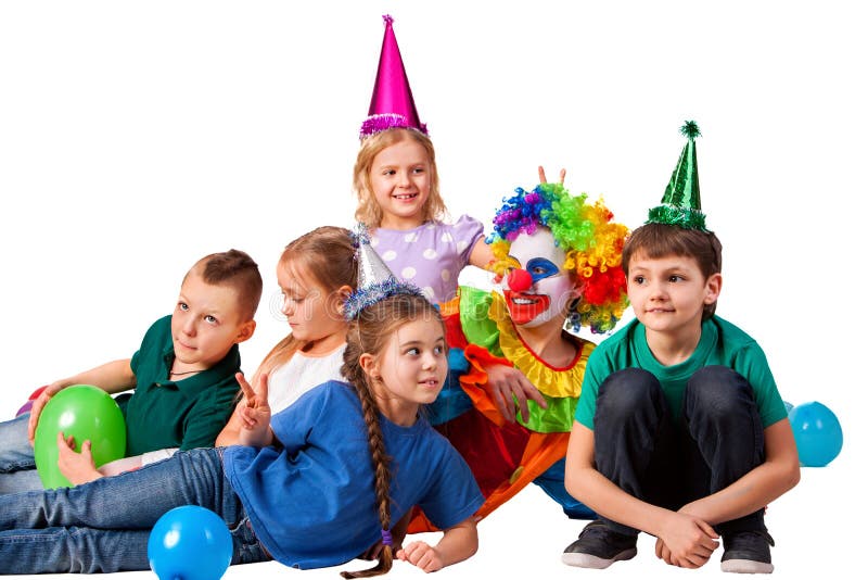 生日使用与孩子的儿童小丑 孩子结块庆祝