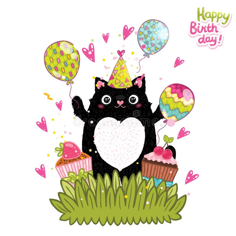 生日快乐与猫的卡片背景