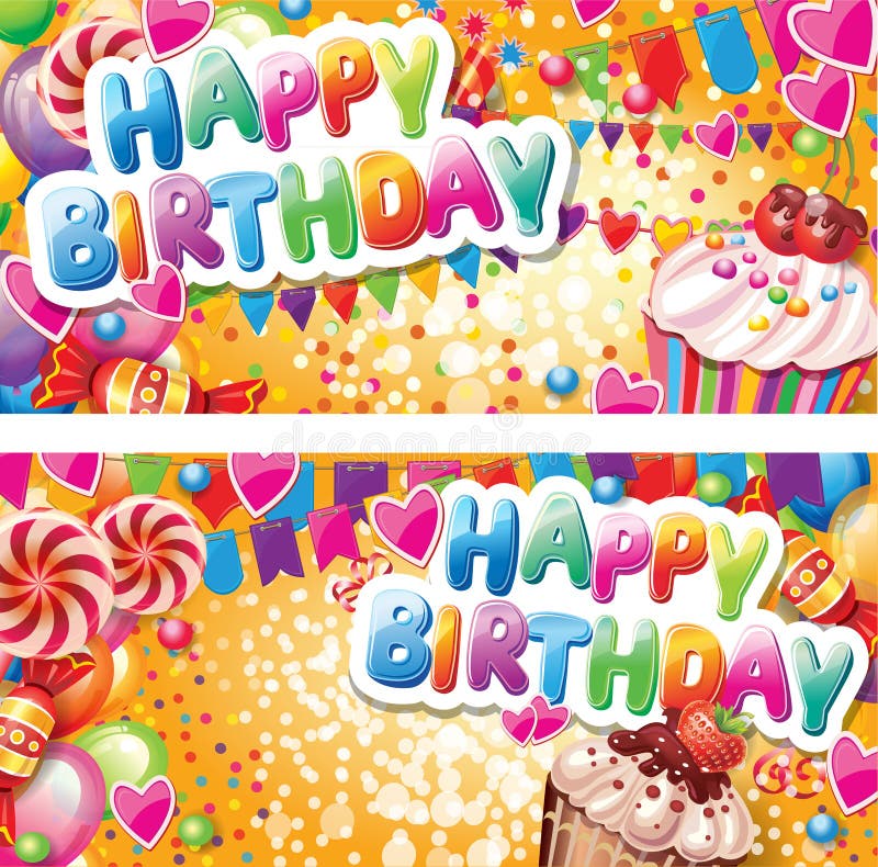 Set of Happy birthday horizontal cards. Set of Happy birthday horizontal cards