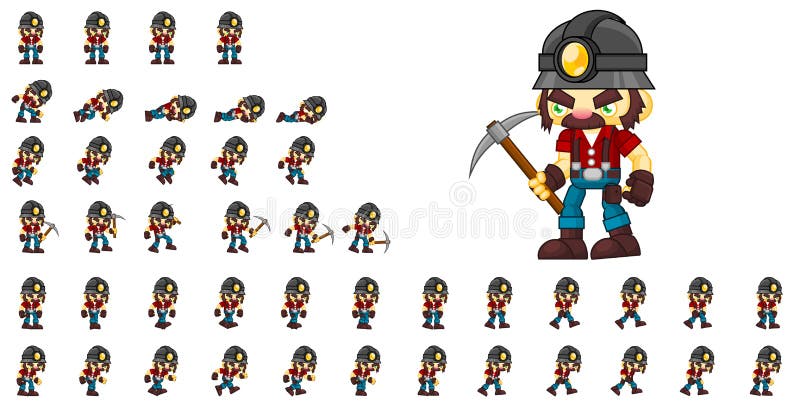 Animated sprites for miner character for creating adventure video games. Animated sprites for miner character for creating adventure video games
