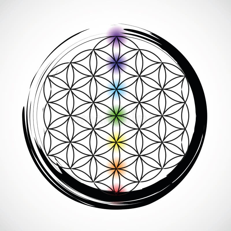 生活七朵chakras和花 向量例证 生活七朵chakras和花 向量例证