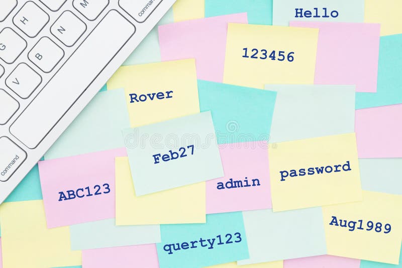 Sticky notes with a bunch of the worst password you can with a keyboard. Sticky notes with a bunch of the worst password you can with a keyboard