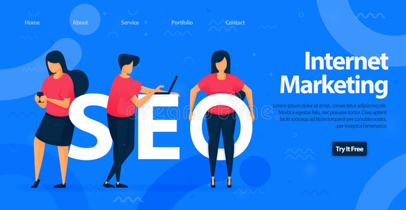 用于互联网营销登录页面模板设计的SEO 优化网站以获得更好的流量并为c找到更好的关键字 向量例证 用于互联网营销登录页面模板设计的SEO 优化网站以获得更好的流量并为c找到更好的关键字 向量例证