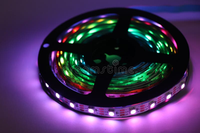 Smart LED strip lights with variable colors in a spool or reel use for innovating space of home. Smart LED strip lights with variable colors in a spool or reel use for innovating space of home