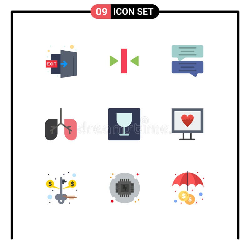 用于监视器，照片，气泡，食物，肺的9个线标和符号的股票矢量图标包 库存例证