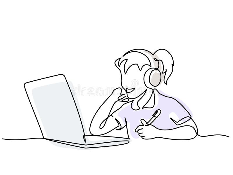 用笔记本电脑上学的快乐女孩. 回到学校概念. 皇族释放例证