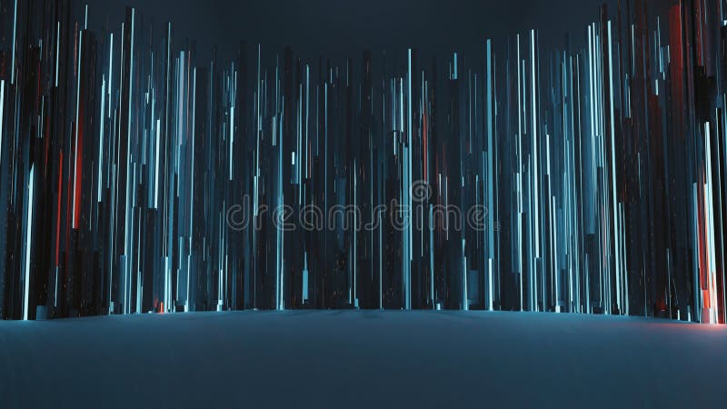 用蓝光和红光led发光的抽象塔的3D渲染 大数据可视化、人工智能的概念 向量例证 用蓝光和红光led发光的抽象塔的3D渲染 大数据可视化、人工智能的概念 向量例证