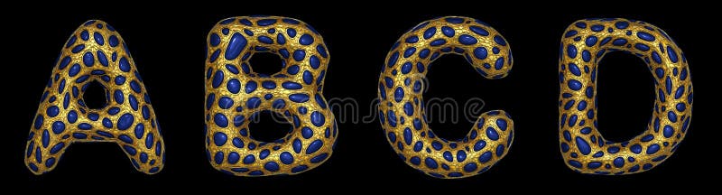 用逼真的3d渲染金光金属制作的字母集A、B、C、D 向量例证 用逼真的3d渲染金光金属制作的字母集A、B、C、D 向量例证