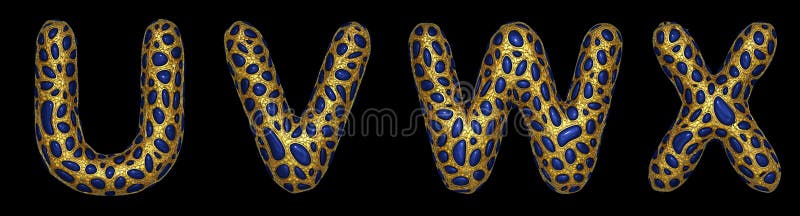 用逼真的3d渲染金光金属制作的字母集U、V、W、X 皇族释放例证 用逼真的3d渲染金光金属制作的字母集U、V、W、X 皇族释放例证