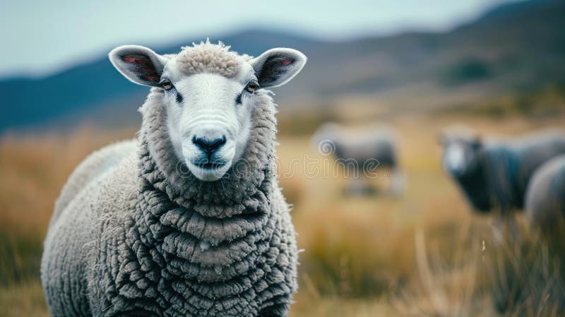 close up of a sheep in the field. AI generated. close up of a sheep in the field. AI generated