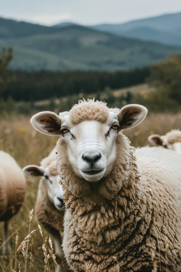 close up of a sheep in the field. AI generated. close up of a sheep in the field. AI generated