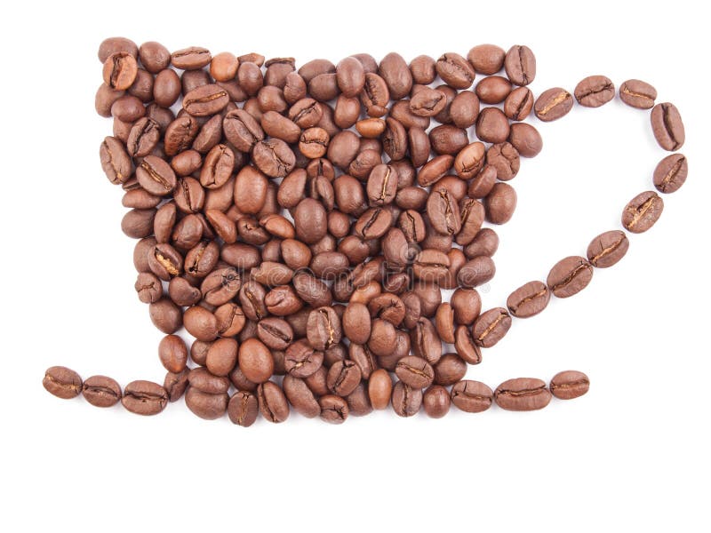 由咖啡豆做的咖啡杯查出在白色 免版税图库摄影