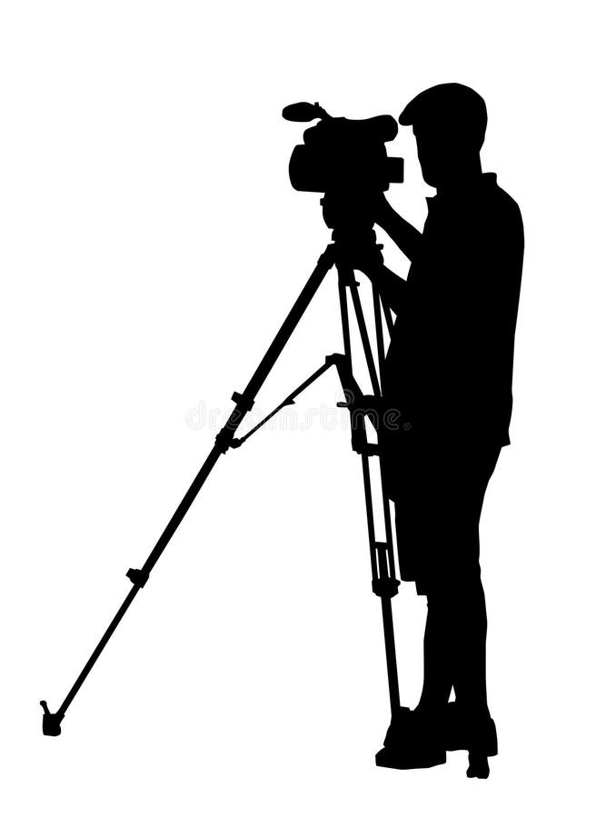 Silhouette of Movie Cameraman with camera on tripod stand. Silhouette of Movie Cameraman with camera on tripod stand