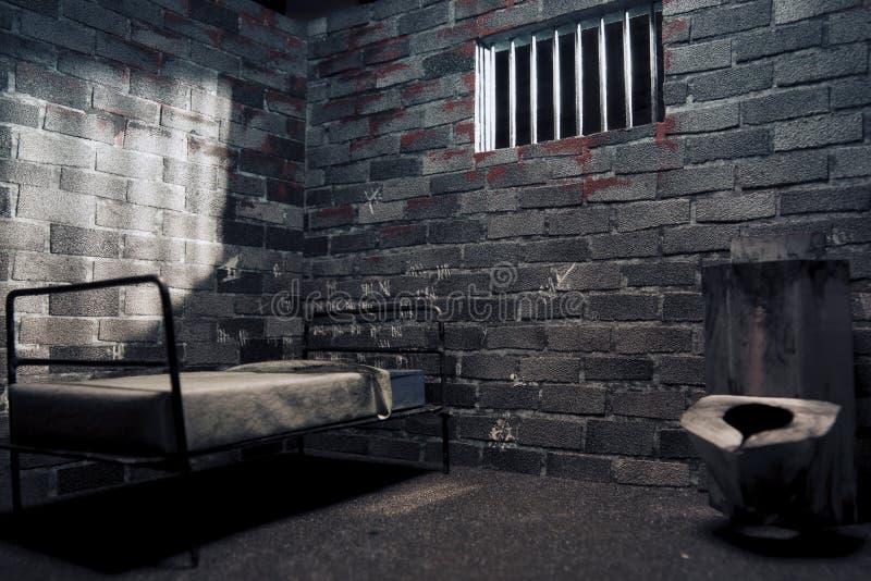 Dark and grungy prison cell at night. Dark and grungy prison cell at night