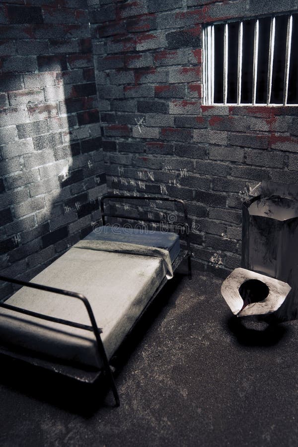 Dark and grungy prison cell at night. Dark and grungy prison cell at night