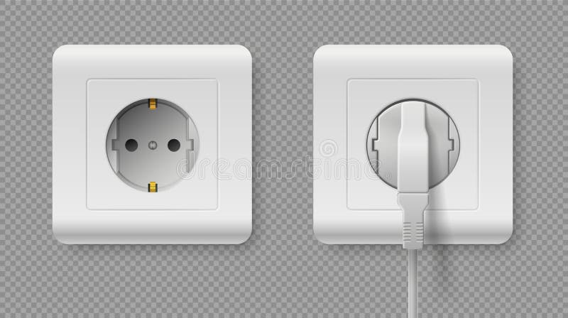 电源线插座. 真实的3d电插头，白色塑料接地方插座. 电缆和能源