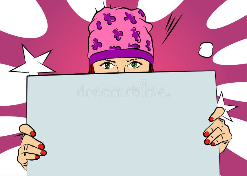 白板后面的女人. 漫画书插图. 库存例证