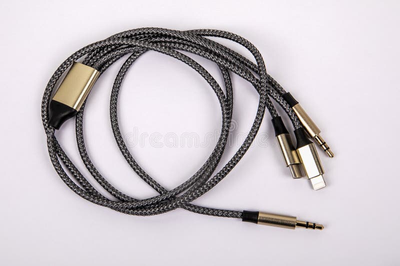 3 In 1 Type-C 3.5mm Jack Aux Cable on white background. 3 In 1 Type-C 3.5mm Jack Aux Cable on white background.