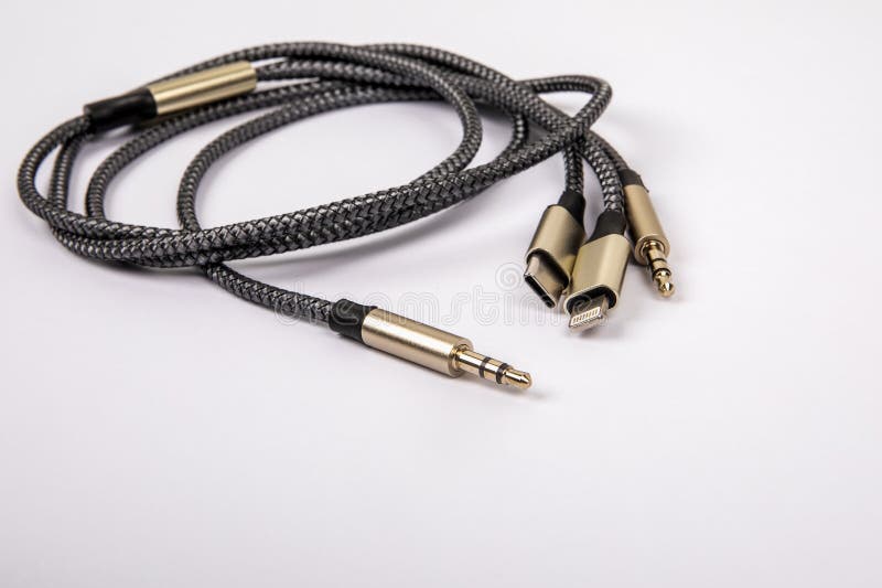 3 In 1 Type-C3.5mm Jack Aux Cable on white background. Object. 3 In 1 Type-C3.5mm Jack Aux Cable on white background. Object.