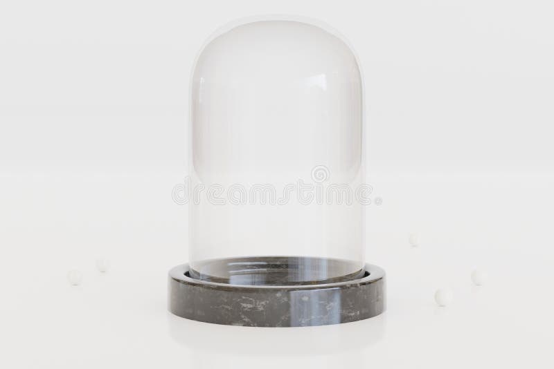 白色背景中白色大理石盘的光滑黑色大理石盘的空玻璃穹顶 3D渲染 库存例证 白色背景中白色大理石盘的光滑黑色大理石盘的空玻璃穹顶 3D渲染 库存例证