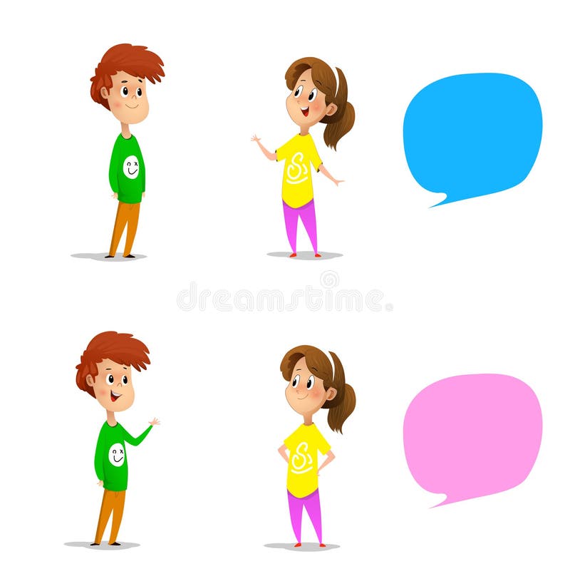 Set with talking boy and girl plus two speech bubbles. Vector. Set with talking boy and girl plus two speech bubbles. Vector