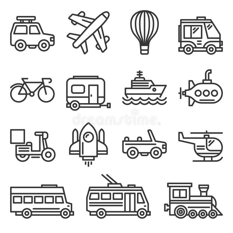 Public Transportation and Transport Icons Set on White Background. Line Style Vector illustration. Public Transportation and Transport Icons Set on White Background. Line Style Vector illustration