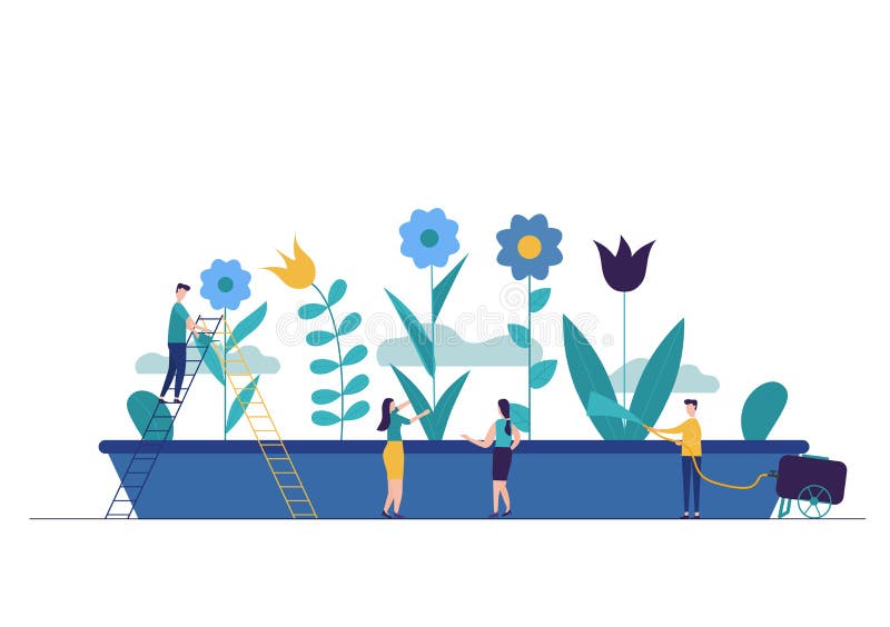 白色背景春花的矢量图,园丁们照顾花园,种植和研究自然中的植物 皇族释放例证 白色背景春花的矢量图,园丁们照顾花园,种植和研究自然中的植物 皇族释放例证