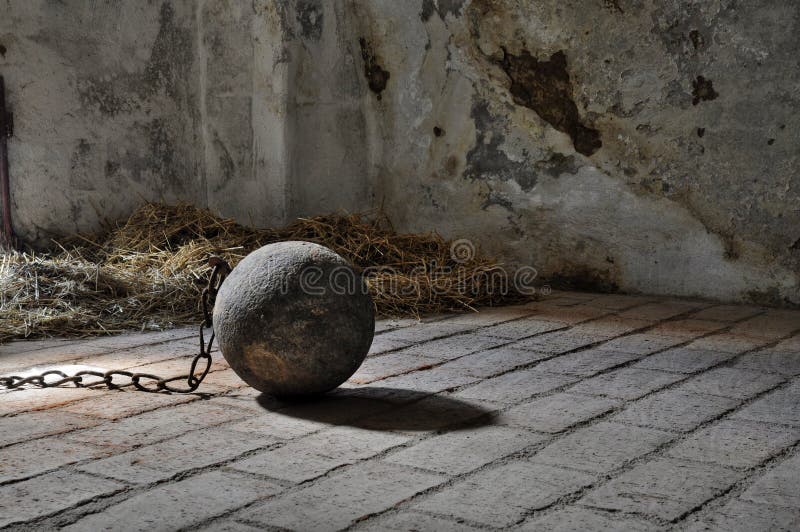 Balls in an old prison cell. Balls in an old prison cell