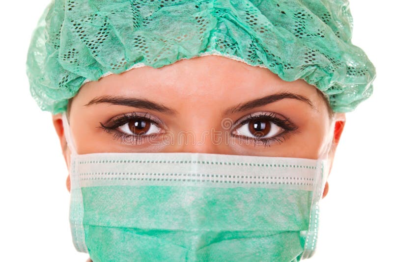 盖帽接近的医生女性绿色屏蔽