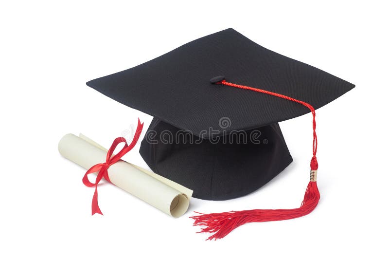 Graduation cap with diploma isolated on white background. Graduation cap with diploma isolated on white background