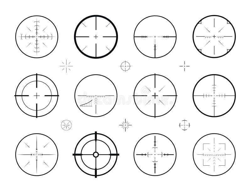 Target, sight sniper set of icons. Hunting, rifle scope, crosshair symbol. Vector illustration isolated on white background. Target, sight sniper set of icons. Hunting, rifle scope, crosshair symbol. Vector illustration isolated on white background